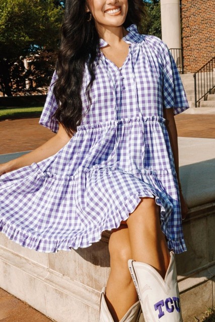 Lavendula Plaid Ruffle Wide Short Sleeve Babydoll Mini Dress LC6123875-P908