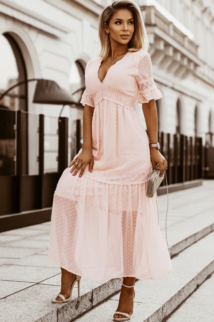 Swiss Dot Lace Trim Maxi Dress LC611811-10