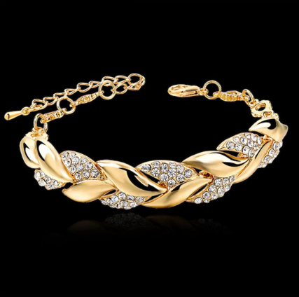 Women's Bracelets Fashion Full Diamond-Gold Leaf Bracelet Alloy Zirconia Jewelry for Girlfriend Valentines Mothers Jewelry Gifts